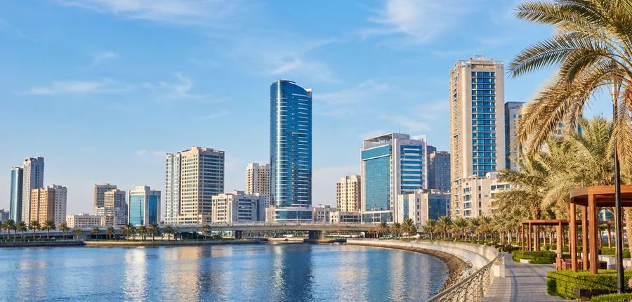 Modern Ajman waterfront commercial district