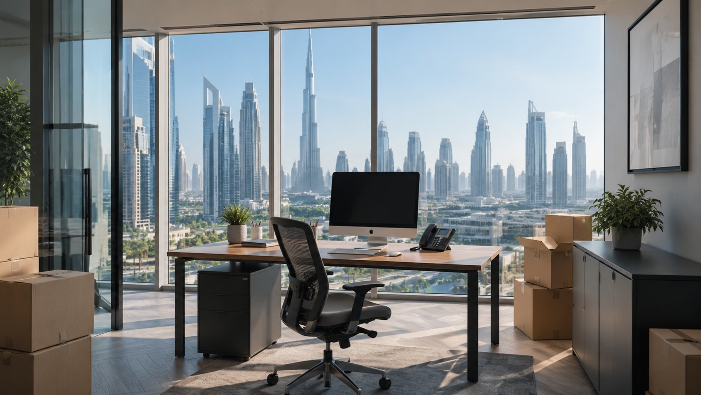 Office moving and office relocation services with Dubai skyline view